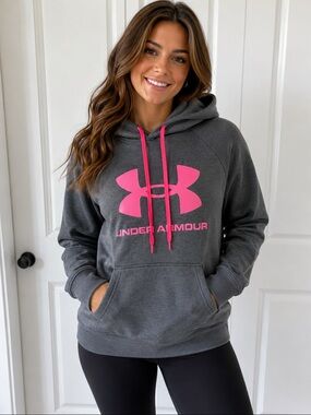 Under Armour Gray Hoodie with Neon Pink Logo